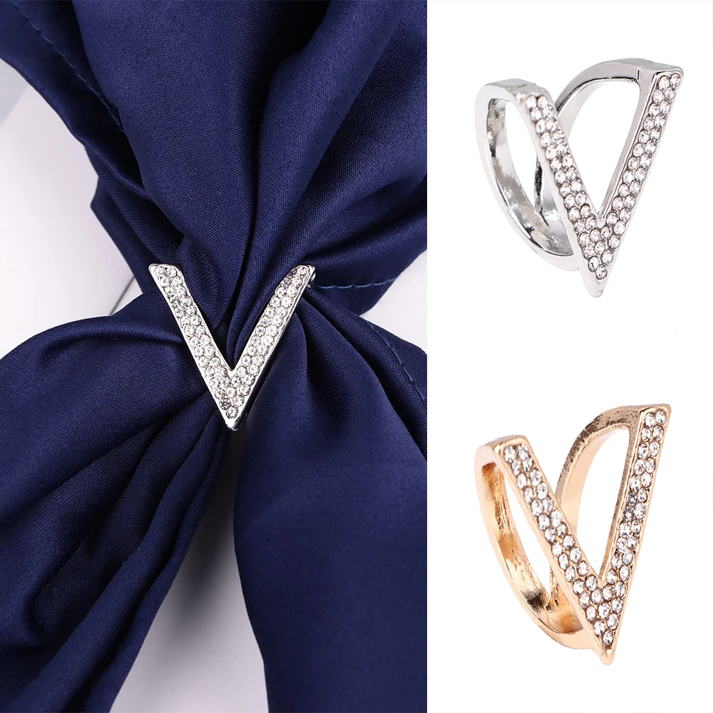 Fashion Inlaid Rhinestone Brooch Scarf Shawl Buckle Romantic Clip V Shape ScarfRing Women Girls Elegant Gifts | Украшения и