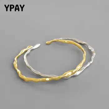 

YPAY 100% Genuine 925 Sterling Silver Bracelets Bangles for Women Korea INS Irregular Convex Surface Bangle Fine Jewelry YMB115
