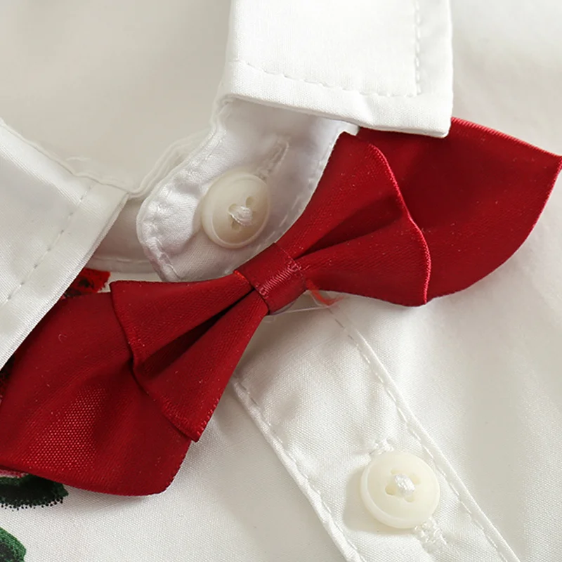 Коллекция года, летний комплект из 2 предметов, Костюм Джентльмена с цветочным рисунком для маленьких мальчиков рубашка с галстуком-бабочкой и короткими рукавами для малышей Топы, красные шорты детская одежда, От 1 до 7 лет