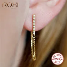 ROXI 925 пробы, сереьряные серьги гвоздики для женщин, Для женщин женский цепь кисточкой серьги корейский, геометрической формы для отдельной стойки с украшением в виде кристаллов, серьги, ювелирное изделие