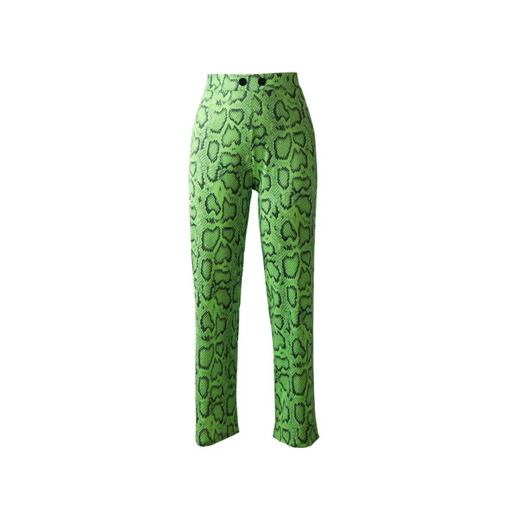 InstaHot под змеиную кожу; Прямые брюки для девочек осенние Для женщин свободные, длиной до щиколотки повседневные штаны уличная Модный женский длинный комбинезон сесксуальный комбинезон капри - Цвет: green