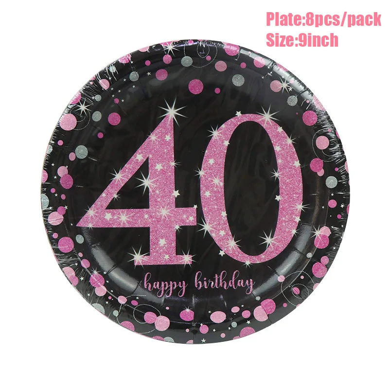 LINVIERLOVE Happy 40th черный золотой набор для вечеринки для свадьбы бумажный стаканчик для дней рождения тарелка одноразовая посуда декоративный Декор