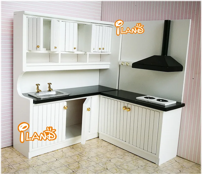 

DIY Wood Dollhouse 1: 12 Furniture Kitchen Set High Back Kitchen Counter Two-Piece Set