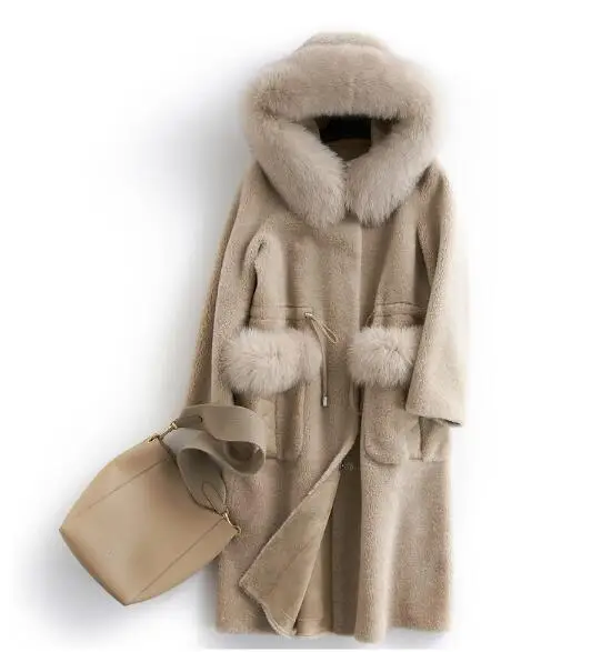 Осенне-зимнее пальто женская одежда воротник из лисьего меха шерстяная куртка пальто из натурального меха женские корейские топы из овчины ZT4379