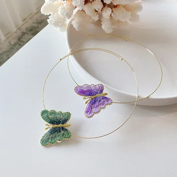 

MENGJIQIAO Korean Fashion Cloth Butterfly Metal Circle Choker Jewelry For Women Girs Elegant Necklace Bijoux Colares Gifts