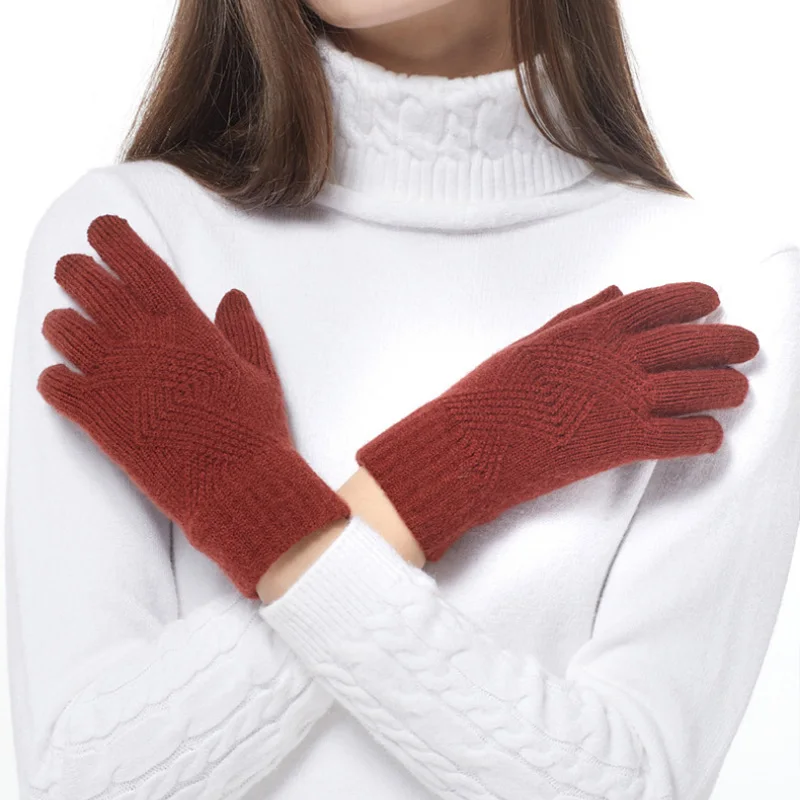 

Winter Women Keep Warm Touch Screen Knitted Gloves Japanese Style Plus Velvet Inside High Elasticity Elegant Female Clamshell