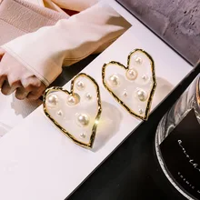 Модные прозрачные серьги-гвоздики с большим сердцем и звездами, Геометрическая любовь, жемчужный Свадебный Серьги для женщин, уличный стиль, Bijoux