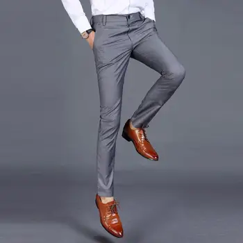 

2020 Men Fine Wool In Winter To Keep Warm Pure Color Fashion Business Formally Suit Pants / Male Leisure Pants Trousers