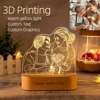 Dropshipping  Personalized Acrylic Lamp Customized Photo Text Night Light  USB Wooden Base Wedding Mother's Day Party  Gift 1