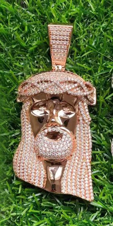 Iced out Jesus с 12 мм кубинское звено ожерелье для мужчин - Окраска металла: Покрытие из розового золота