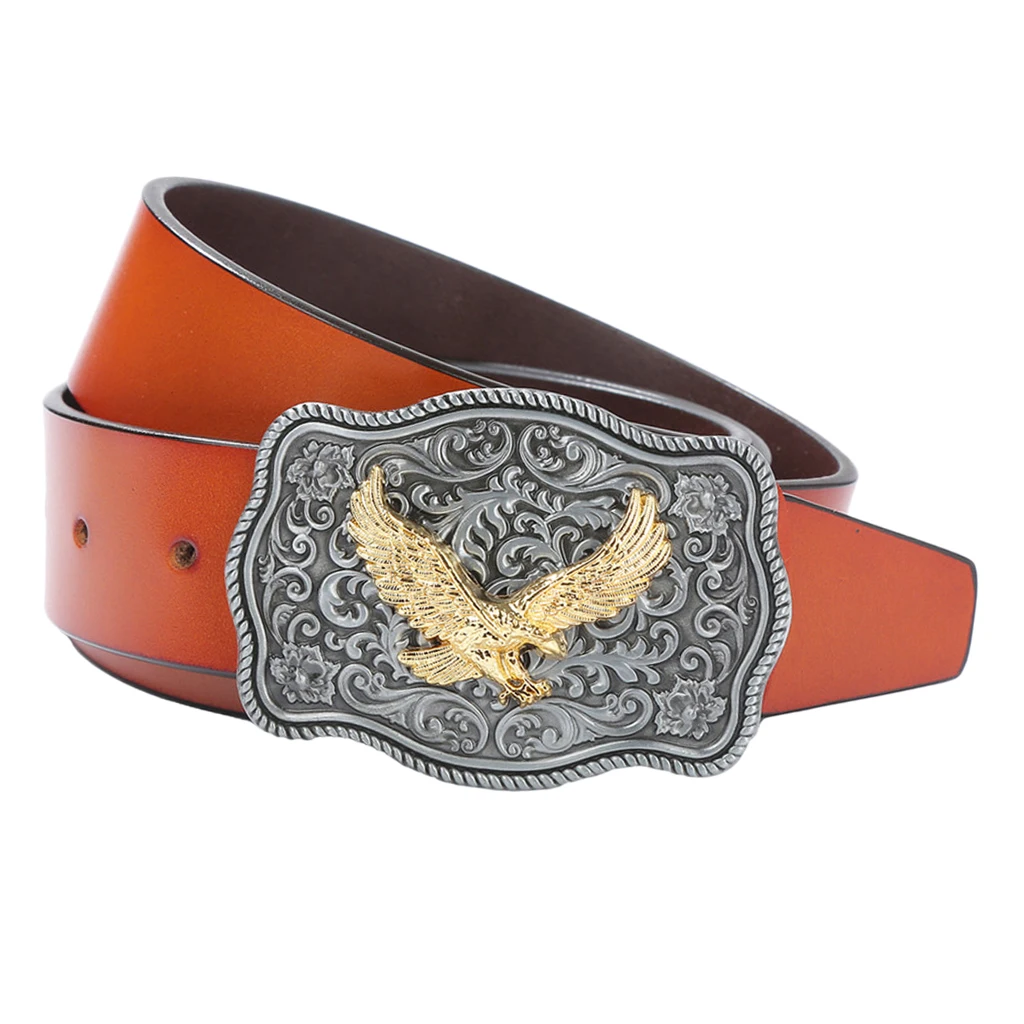Vintage Western Leather Belt Strap Eagle Arabesque Buckle Indian Rodeo Buckle Belt gold eagle belt big buckle luxury  cowboys
