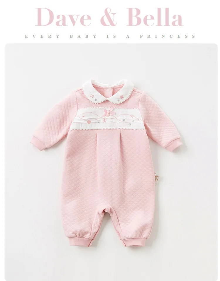 DB12785 Dave bella/осенний Модный комбинезон для новорожденных девочек Милая Одежда для младенцев с бантом и звездами Детский комбинезон 1 предмет