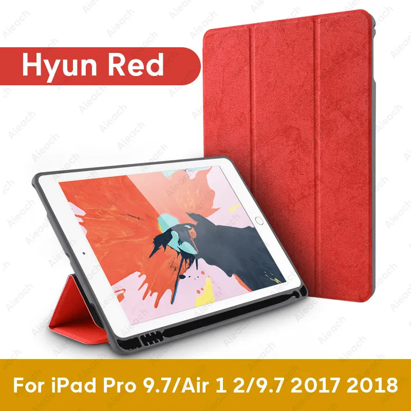 Чехол для iPad 9,7 10,2 чехол с держателем карандаша умный кожаный тканевый силиконовый чехол для iPad Pro 9,7 Air 1 2 - Цвет: For iPad 9.7 Red 02