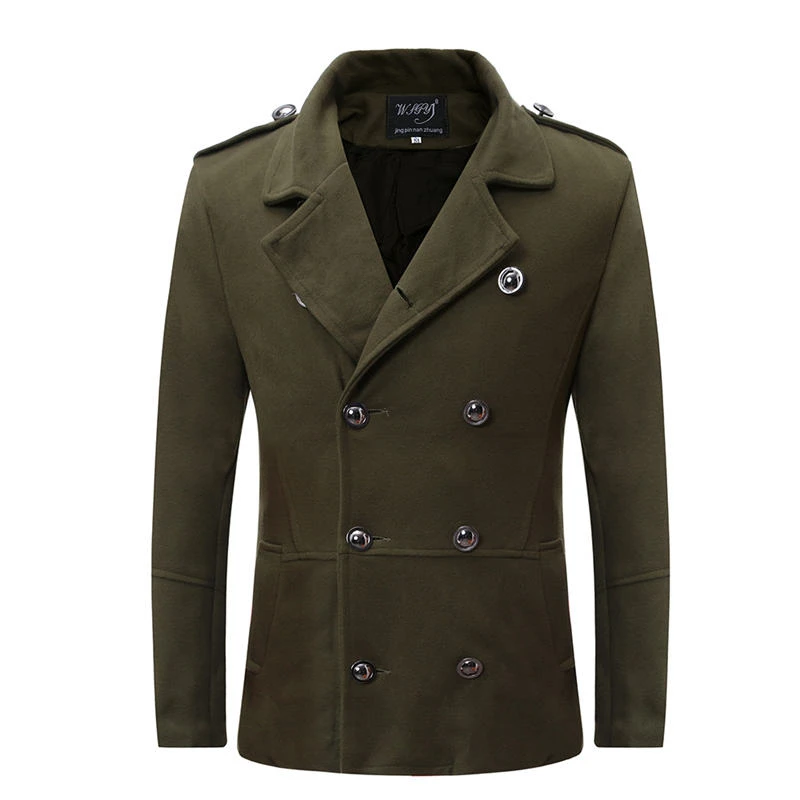 Армейский зеленый Solid Color Mens Trench Coat Double Breasted Lapel Neck Skinny Mens Coat Winter Casual Mens Clothing - Цвет: Армейский зеленый