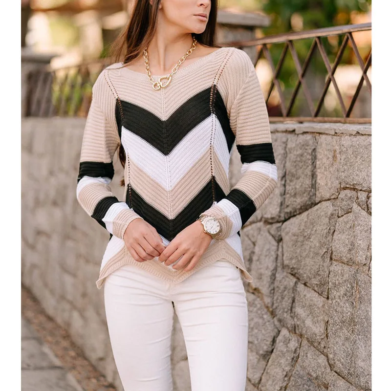 Autumn And Winter Sweater New 2021 Ladies Casual Wave-shaped Contrast Color Knitted Sweater Ropa Mujer Invierno 2021 turtleneck