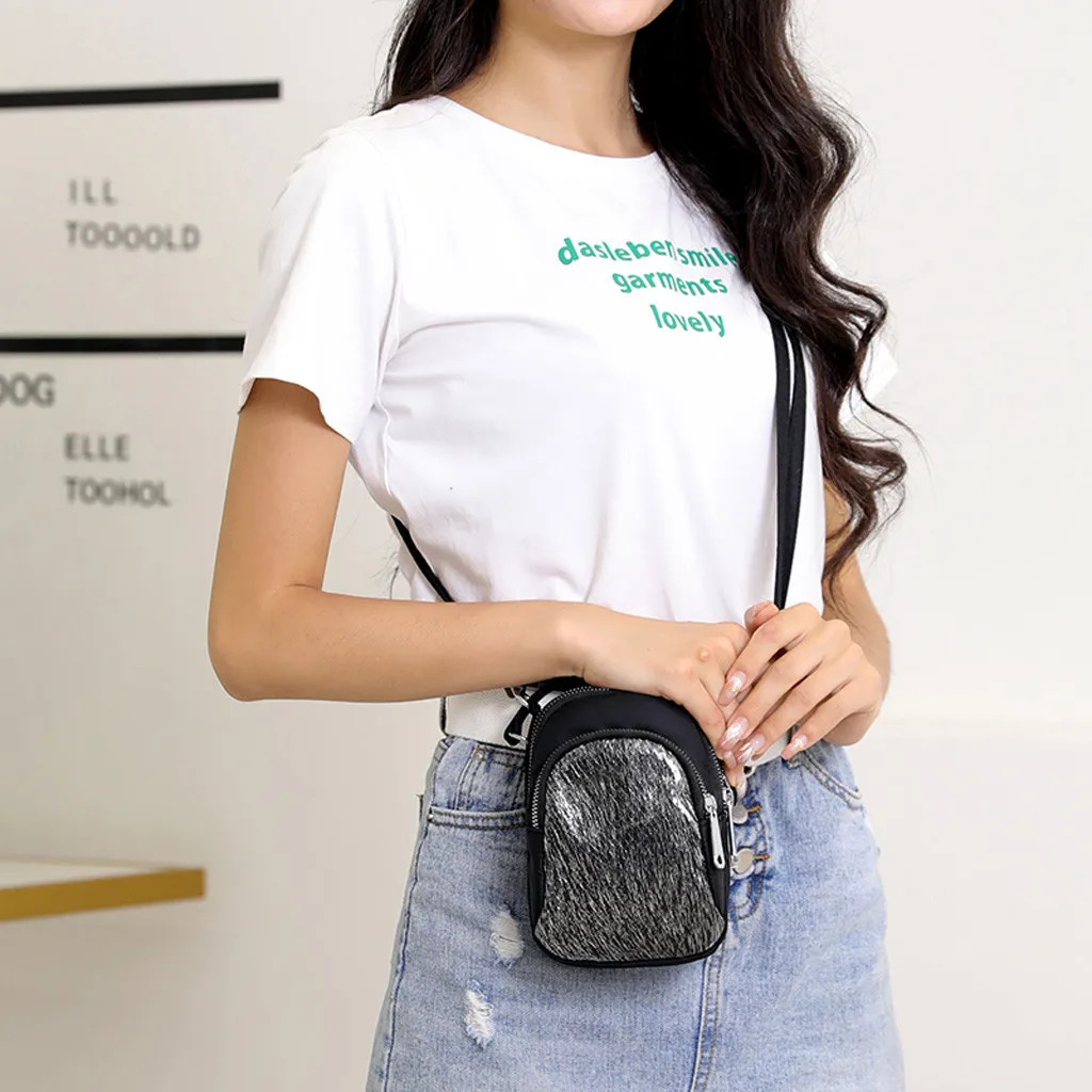 Women Nylon Sequin Coin Purse Shoulder Mobile Phone Bag Exquisite Girls Delicate Handbag Elegant Ladies Fashion Casual Bags