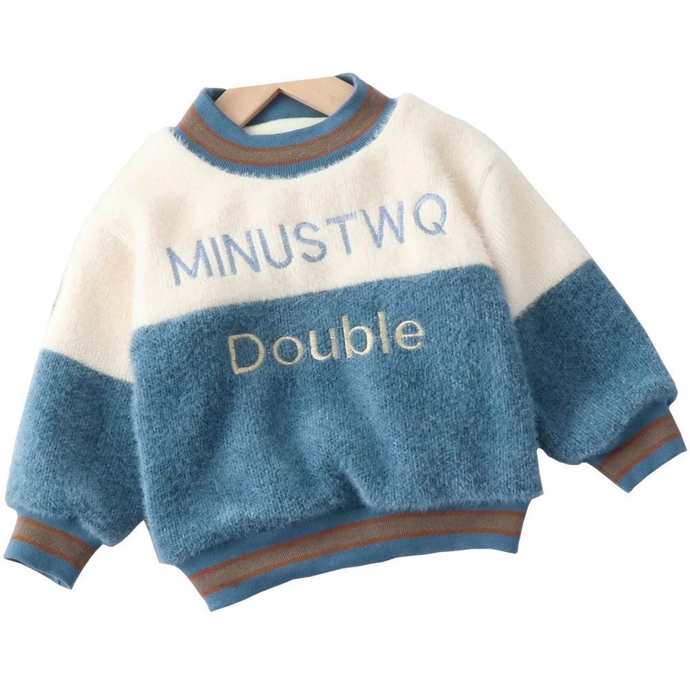 

New Spring Autumn Children Letter Thicken Casual Clothes Boys Baby Girls Fashion Sweater Kids Patchwork Cotton Sport Suits