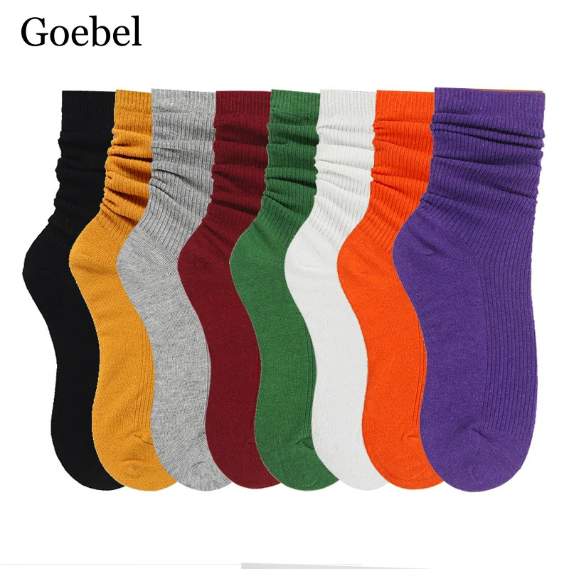 

Solid Color Autumn Winter Cotton Women's Socks In The Tube Female Cotton Socks Casual Ladies 3pairs/lot=6pieces
