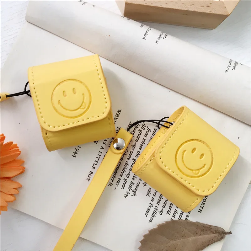 

Case For Airpods PU Leather Bluetooth Earphone Charging Box Case For Airpods 2 Cute Protective Cover With Anti-lost Hand Strap