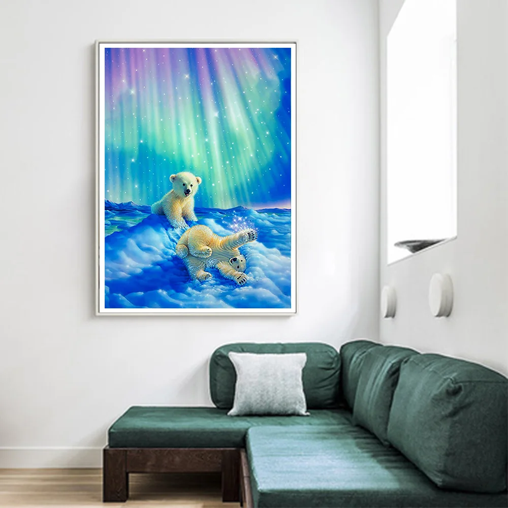 Алмазная картина aurora borealis с медведем, живописная круглая картина с животными, полная дрель, Nouveaute, сделай сам, мозаика, вышивка 5D, вышивка крестиком, домашний декор
