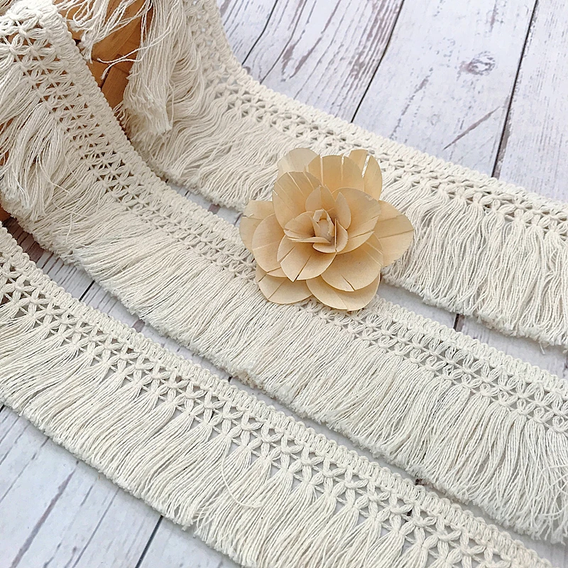 1 Yd Cotton Lace Tassel Trim Ribbon Fringe Fabric Garment DIY Sewing Craft 4cm 