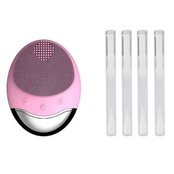 

Electric Facial Cleansing Brush Imported Wireless Aging Wrinkle Silicone Brush Pink with 4 Pcs Empty Nail Oil Pen
