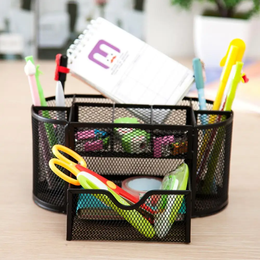  9 Grids Desk Organizer Multi-function Metal Fuselage More Durable Mesh Pen Holder School Offices St