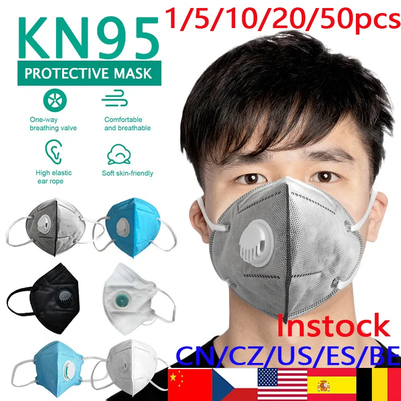 

1/5/10/20/50pcs KN95 With Breathing Valve Mask Wholesale Folding Protective Mask Anti-Fog Dust Mask Fast Delivery