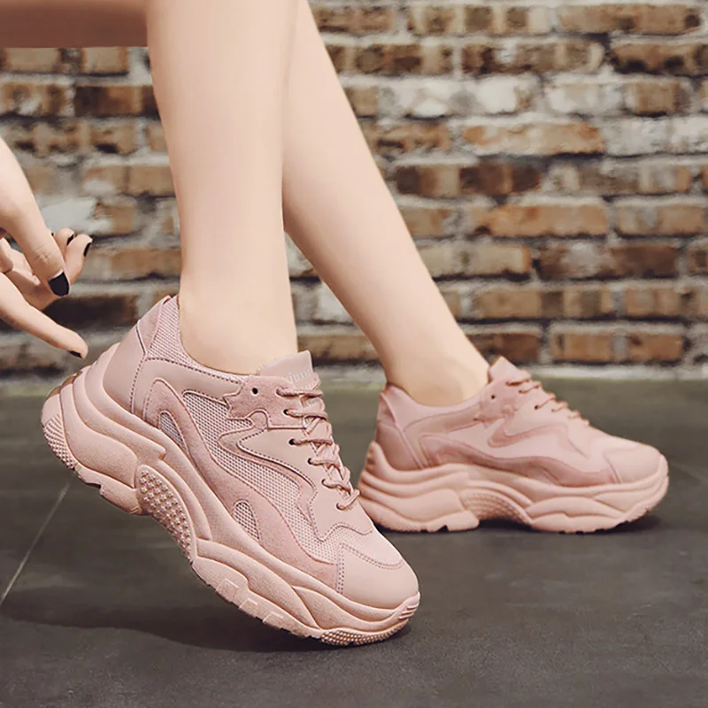 Zapatillas de deporte vulcanizadas para mujer, zapatos de plataforma  gruesa, Tenis cómodos, color rosa - AliExpress Calzado
