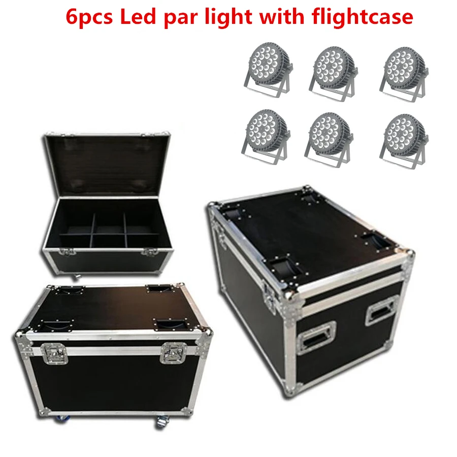 

6X Led par light with flightcase 18x18W RGBWA UV 6in1 rgbw 4in1 led wash lights LED Flat Par Can Stage lighting Silent fan