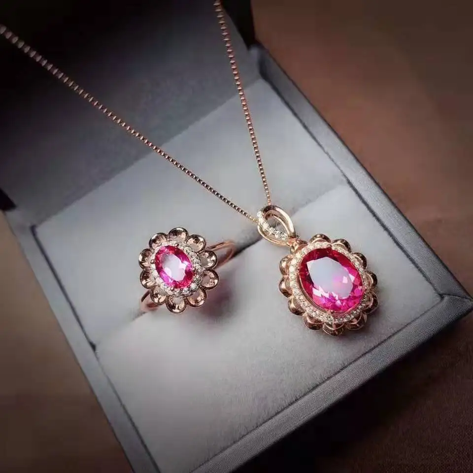 Rose gold Set Топаз S925 кольцо кулон набор модные классические ювелирные изделия Подходит для женщин вечерние - Цвет камня: Rose gold Set