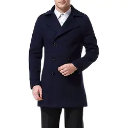 Notch Lapel Men's Navy Blue Pea Coat Hot Sale Fashion Custom Made Double Breasted Wool Blend Winter Suits Skinny Just One Jacket