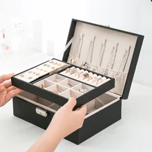 Double-Layer Velvet Jewelry Box With Lock Large Capacity Leather European Jewelry Storage Organizer Box Jewelry Holder Gift Box