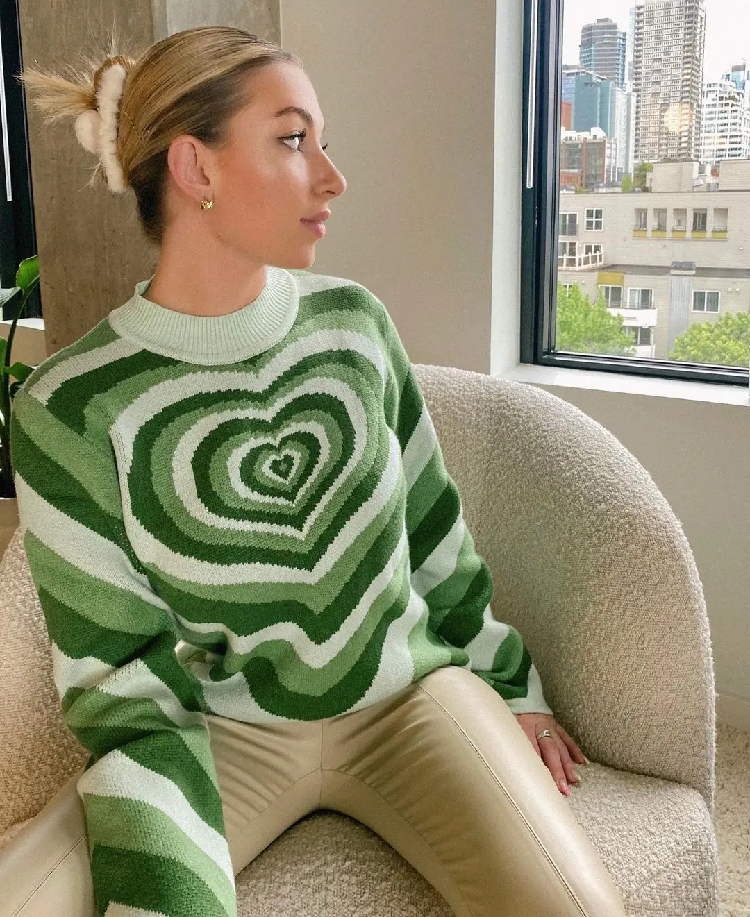 Heart Striped Knitted Sweaters Women 