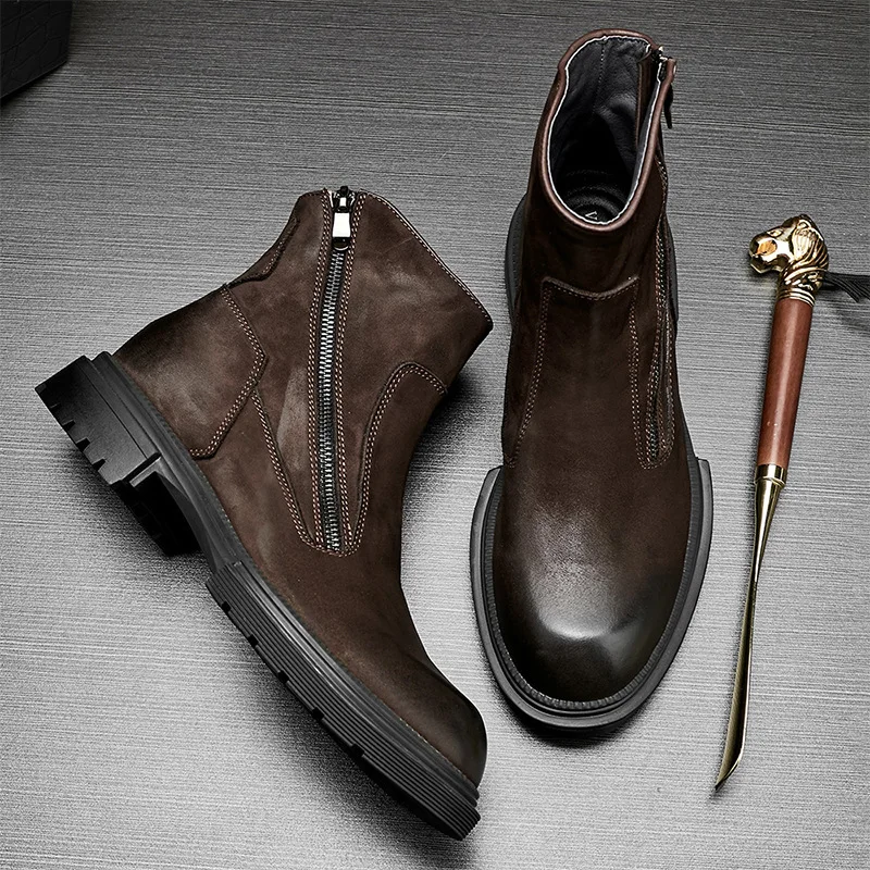 Fashion Men Chelsea Boots Casual Shoes Designer Shoes Mens Genuine Leather Cowhide Autumn Winter Ankle Boots Combat Boots Mens