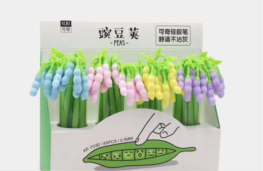 new korea fresh peas gel pen cartoon neutral pen student prize pen office black writing pen promotion gift pen 48pc/lot