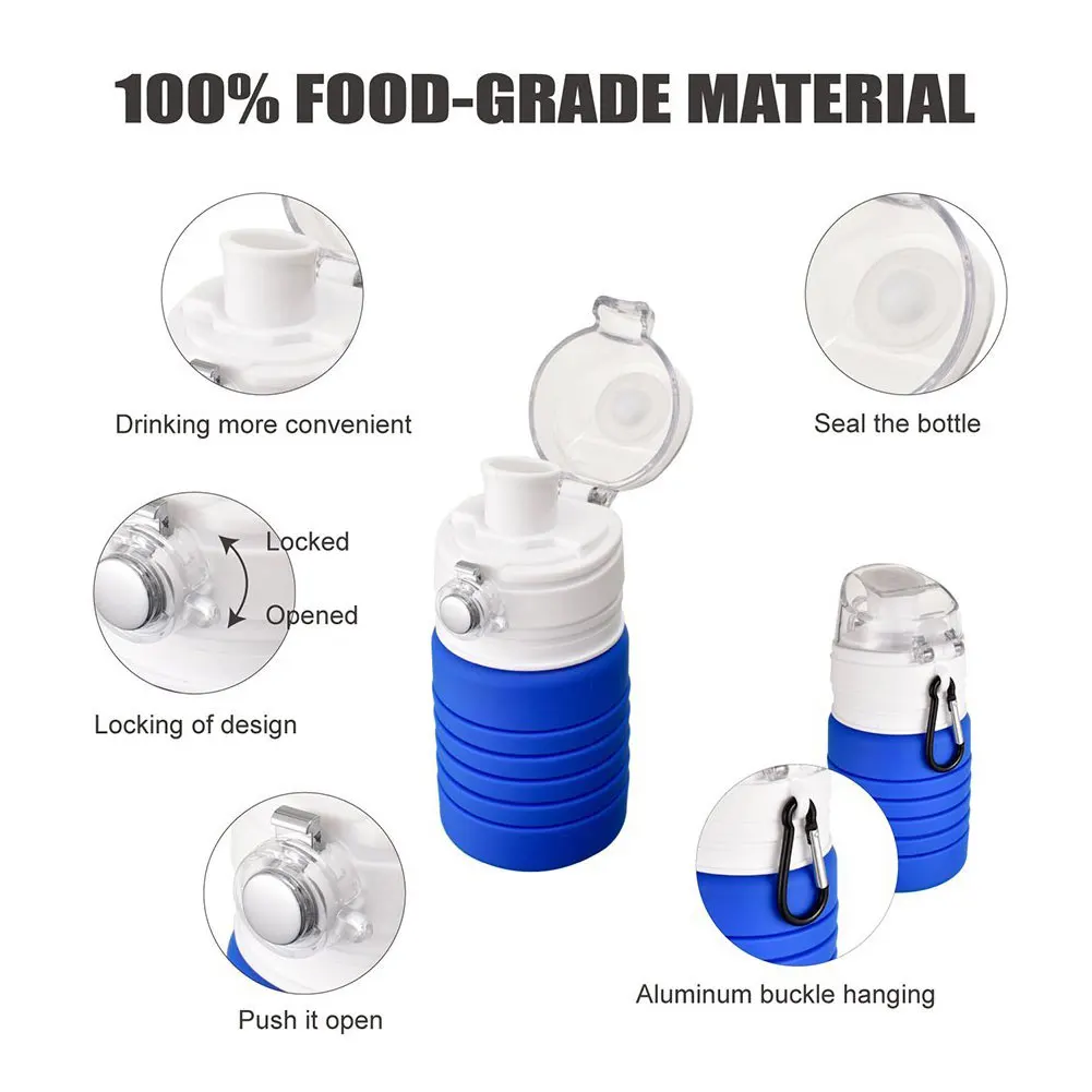 Portable Collapsible Water Bottle Silicone Folding Sports Travel Hiking Camping Cycling Climbing Expandable Drink Bottle JS23