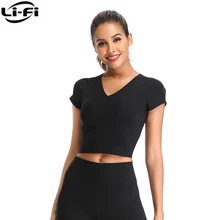 LI-FI, спортивные шорты, рубашка для йоги, высокая Растяжка, дышащий Топ, фитнес, Женский мягкий для бега, Йога, тренажерный зал, бесшовный короткий топик, спортивный бюстгальтер