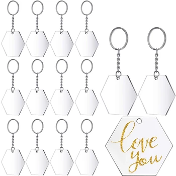 

Transparent Acrylic Disc and Key Chain Transparent Acrylic Key Chain Blank for DIY Items and Crafts, (Hexagon,48 Pieces)