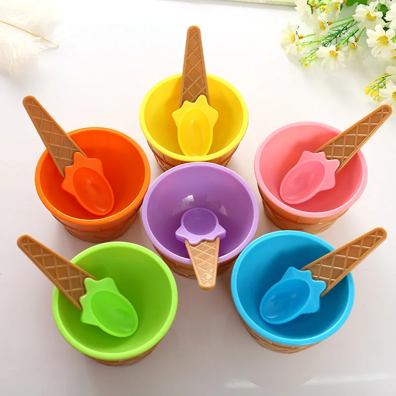 Ice Cream Bowls Cup Couples With Spoon Gifts Dessert Set Sweet Plastic