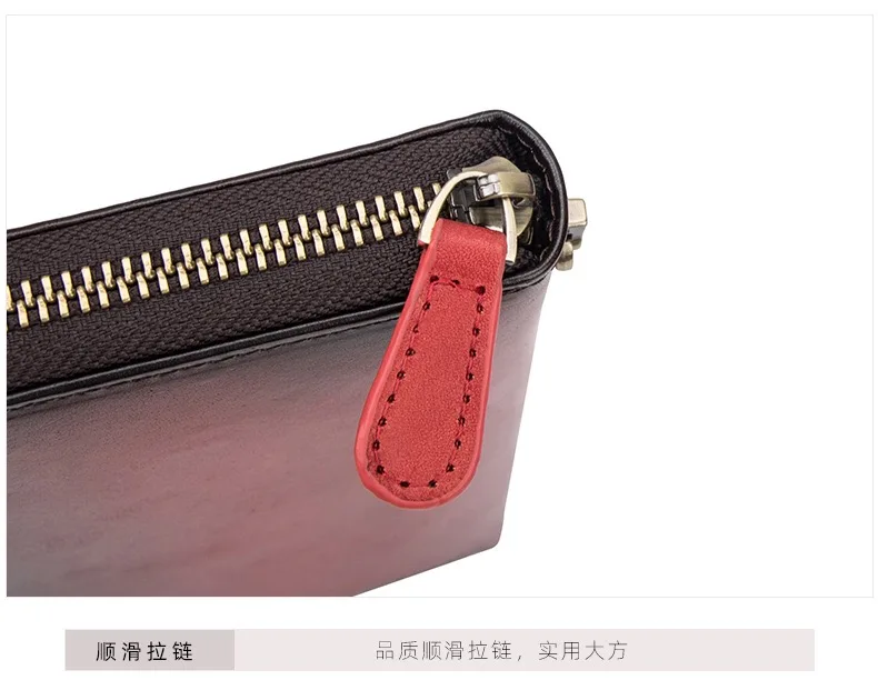 cossroll New first layer cowhide wallet long zipper ladies leather card bag large capacity European and American clutch bag