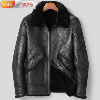 

Genuine Jacket Fur Men Winter Sheepskin Coat 100% Wool Lining Real Leather Jackets A1E1A-6 YY295