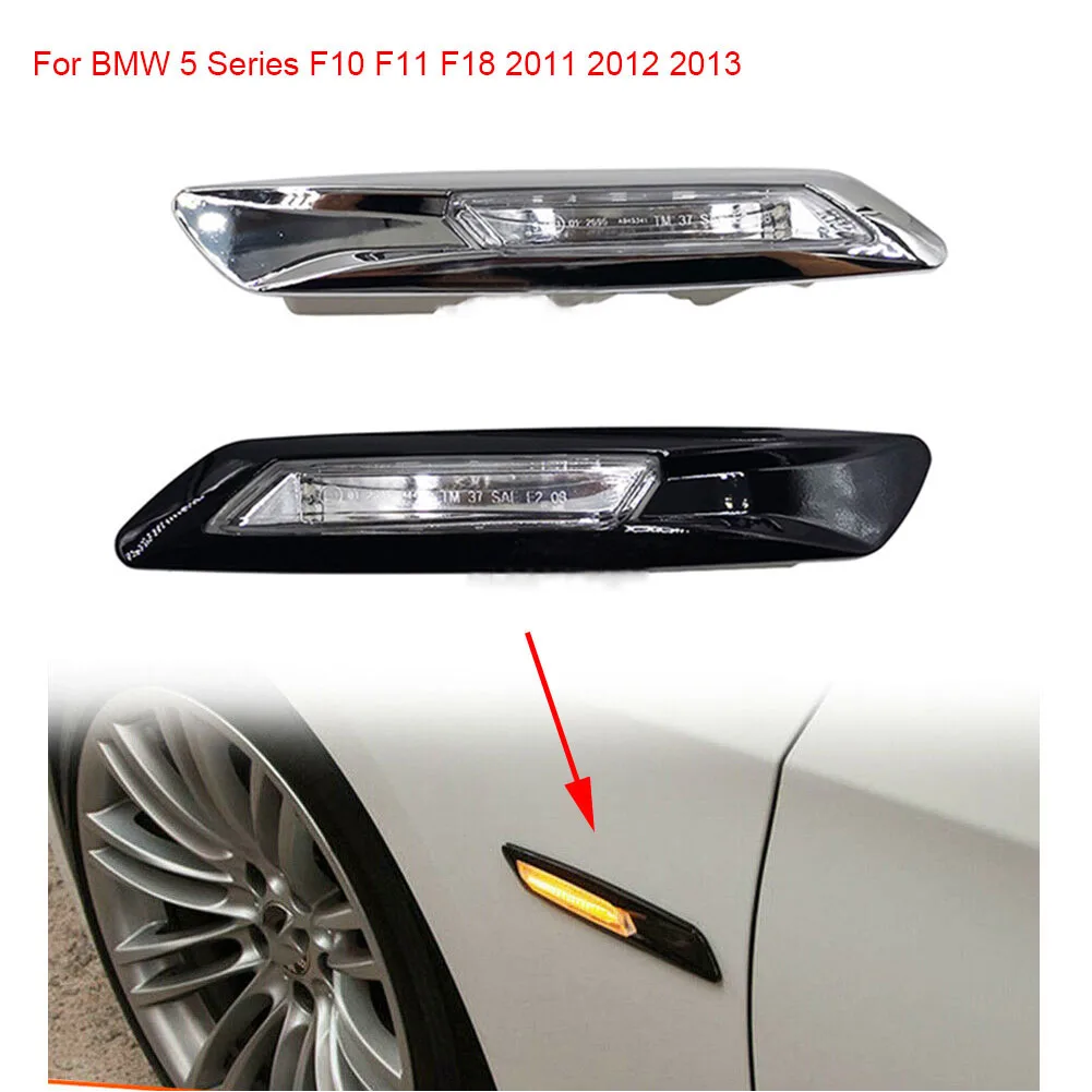 Auto Front Left Right Fender Mounted Side Marker Corner Leaf Plate Light For BMW 5 Series F10 F11 F18 2011 2012 2013 Black White