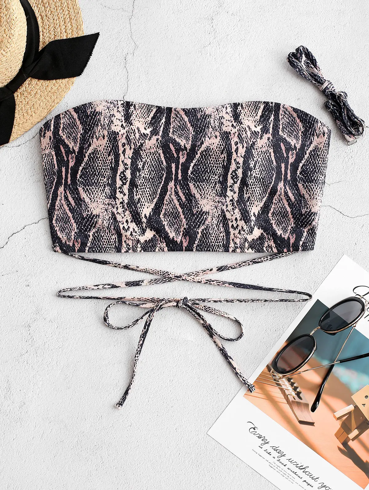 ZAFUL, змеиный принт, Завязывающийся бандо, бикини, лучшие струны, топ, организовать внутренние пары, женский купальник