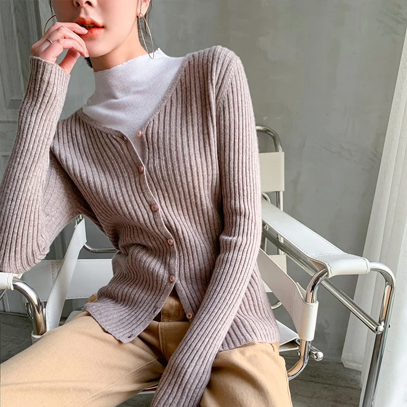 

LHZSYY 2020New Pure Wool Knitted Cardigan Women's V-Neck Pit Strip Short Sunscreen Jacket Thin Cashmere Sweater Base shirt top