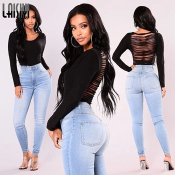

LAISIYI Women Solid Pants Casaul High Waist Slim Pencil Jeans 2019 New Bodycon Jeans Femme Light Blue Elastic Jeans ASPA20246