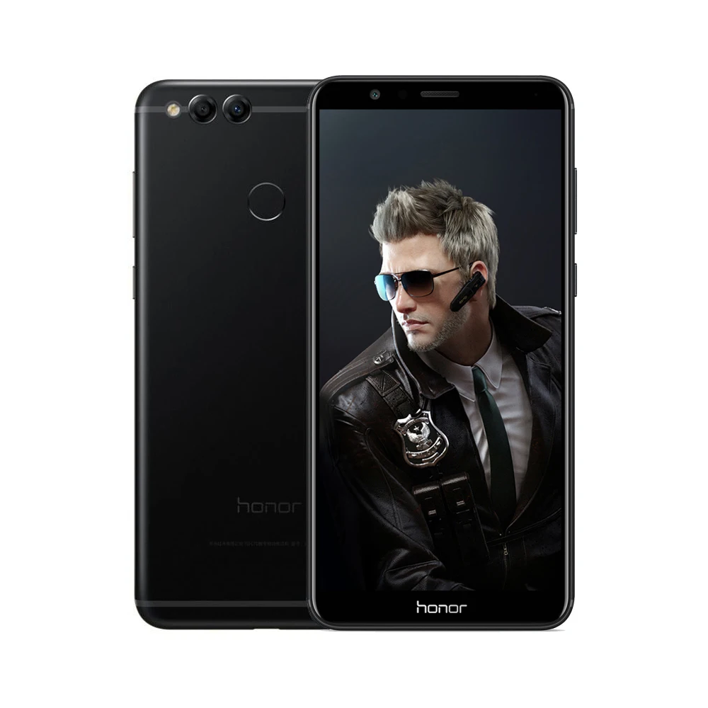 Мобильный телефон Honor 7X Face ID, 5,93 дюймов, 2160*1080 P, 4 гб, 64 гб, четыре ядра, две тыловые камеры, 3340 мач, смартфон с отпечатком пальца - Цвет: Черный