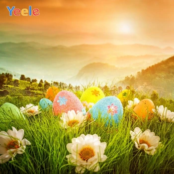 

Happy Easter Spring Flower Grassland Egg Mountain Nature Backdrop Vinyl Photography Background For Photo Studio Photophone Prop