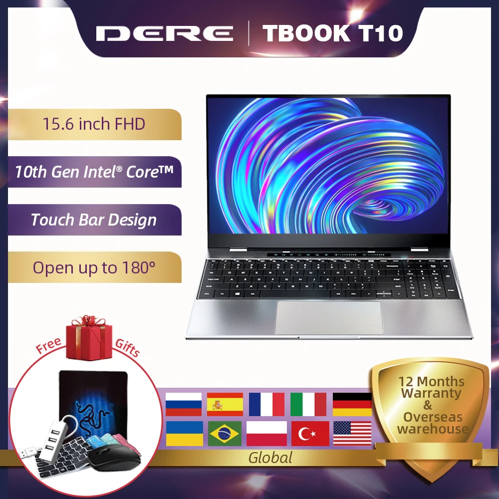 US $499.99 Dere TBook T10 156 Intel Core I71065G7 Touch Bar Laptops 16GB 512GB SSD Windows 10 FHD Backlit Keyboard 24G5G Wifi Notebook