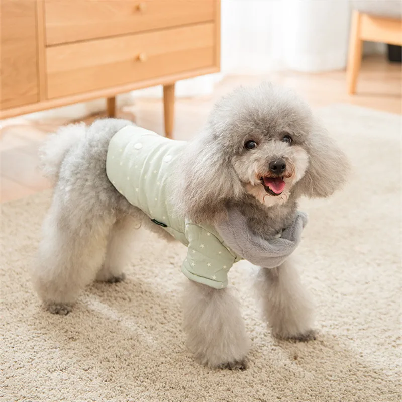 Собака Зимняя куртка Pet Одежда с принтом в виде собак своего померанского шпица пуделя для бишона и шнауцера для Мопсов, французских бульдогов Костюмы одежда для питомца одежда - Цвет: Зеленый